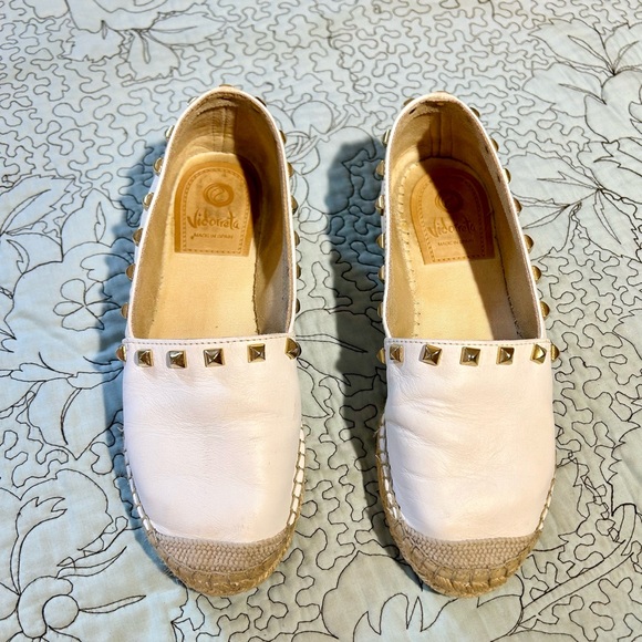 VIDORRETA Made in Spain White Stud Leather Espadrilles Flats Women’s 37/US 6.5 - Picture 2 of 14